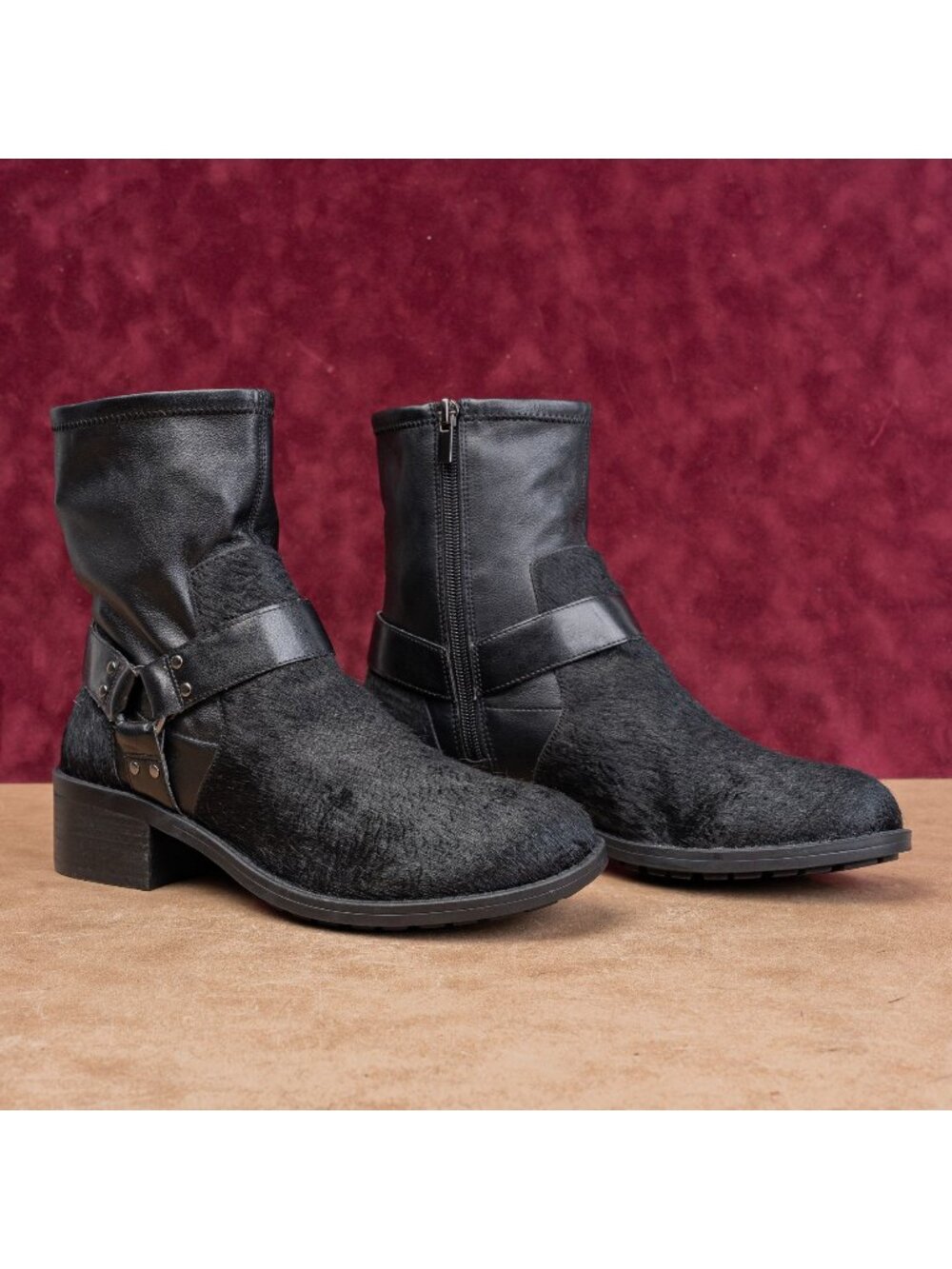 Lori Goldstein Women Wilda Black Faux Leather Harness Moto Ankle Boots sz 9.5